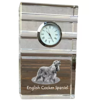 English Cocker Spaniel, Englische Cockerspaniel  - Glasuhr mit Foto, Foto eines Hundes im Kristall, personalisierte Tischuhr für das Büro der Marke Art-Dog