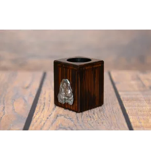 Cocker spaniel anglais I - bougeoir en bois avec un chien, un souvenir unique après la perte d'un chien, une œuvre artisanale de la marque Art-Dog