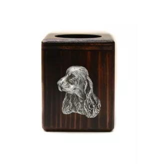 Cocker spaniel anglais - bougeoir en bois avec un chien, un souvenir unique après la perte d'un chien, une œuvre artisanale de la marque Art-Dog