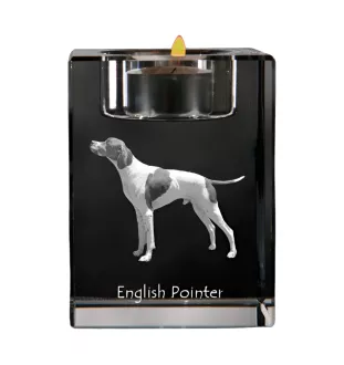 English Pointer, Englischer Pointer - Kerzenhalter mit Hundefoto, Teelichthalter aus Kristall, personalisiertes Geschenk der Marke Art-Dog