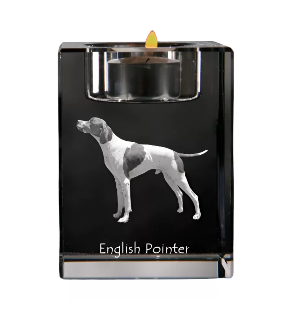 English Pointer, Englischer Pointer - Kerzenhalter mit Hundefoto, Teelichthalter aus Kristall, personalisiertes Geschenk der Marke Art-Dog