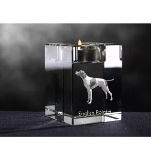 English Pointer, Englischer Pointer - Kerzenhalter mit Hundefoto, Teelichthalter aus Kristall, personalisiertes Geschenk der Marke Art-Dog