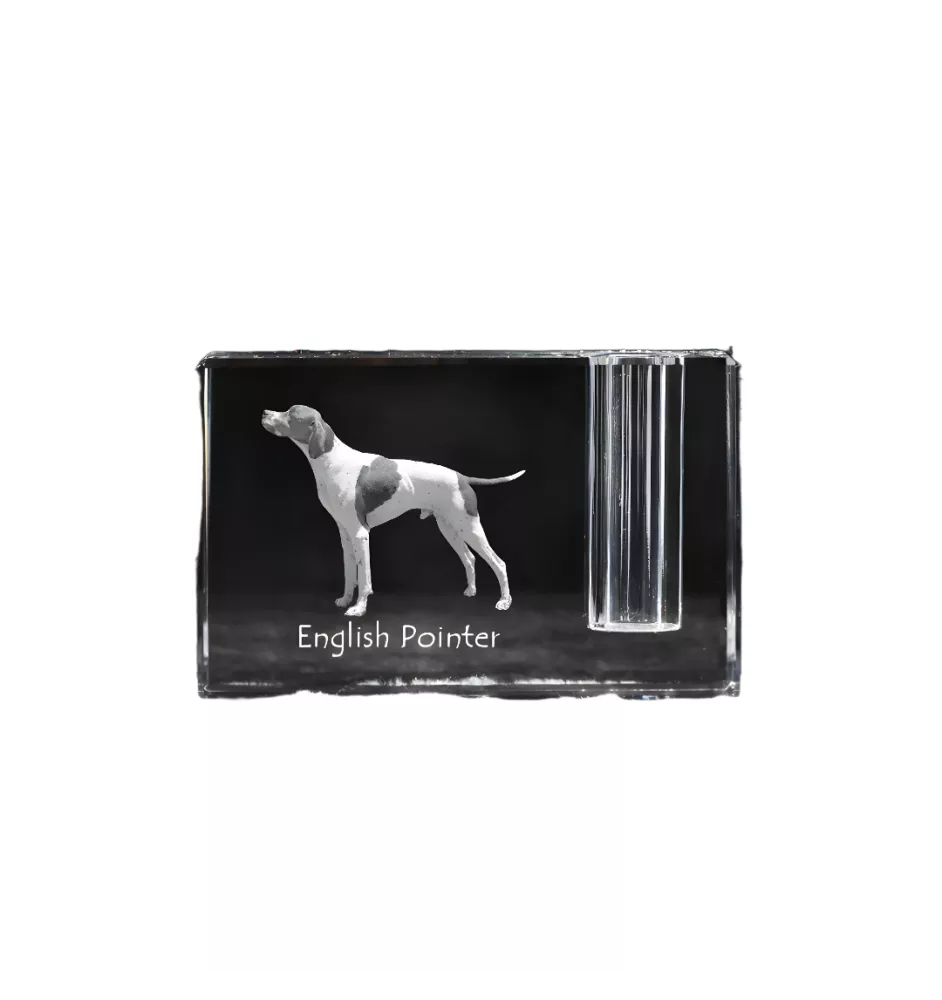 English Pointer - Pen stand, crystal organiser with dog photo, unique desk decoration by Art-Dog brand