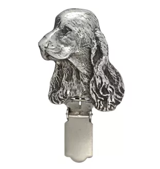 English Cocker Spaniel - brooch with a clip, holder for a start number, silver-plated dog show pin from the Art-Dog brand