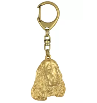 Cocker spaniel anglais I - porte-clés et collier avec chien dans une boîte, produit plaqué or de haute qualité, marque Art-Dog