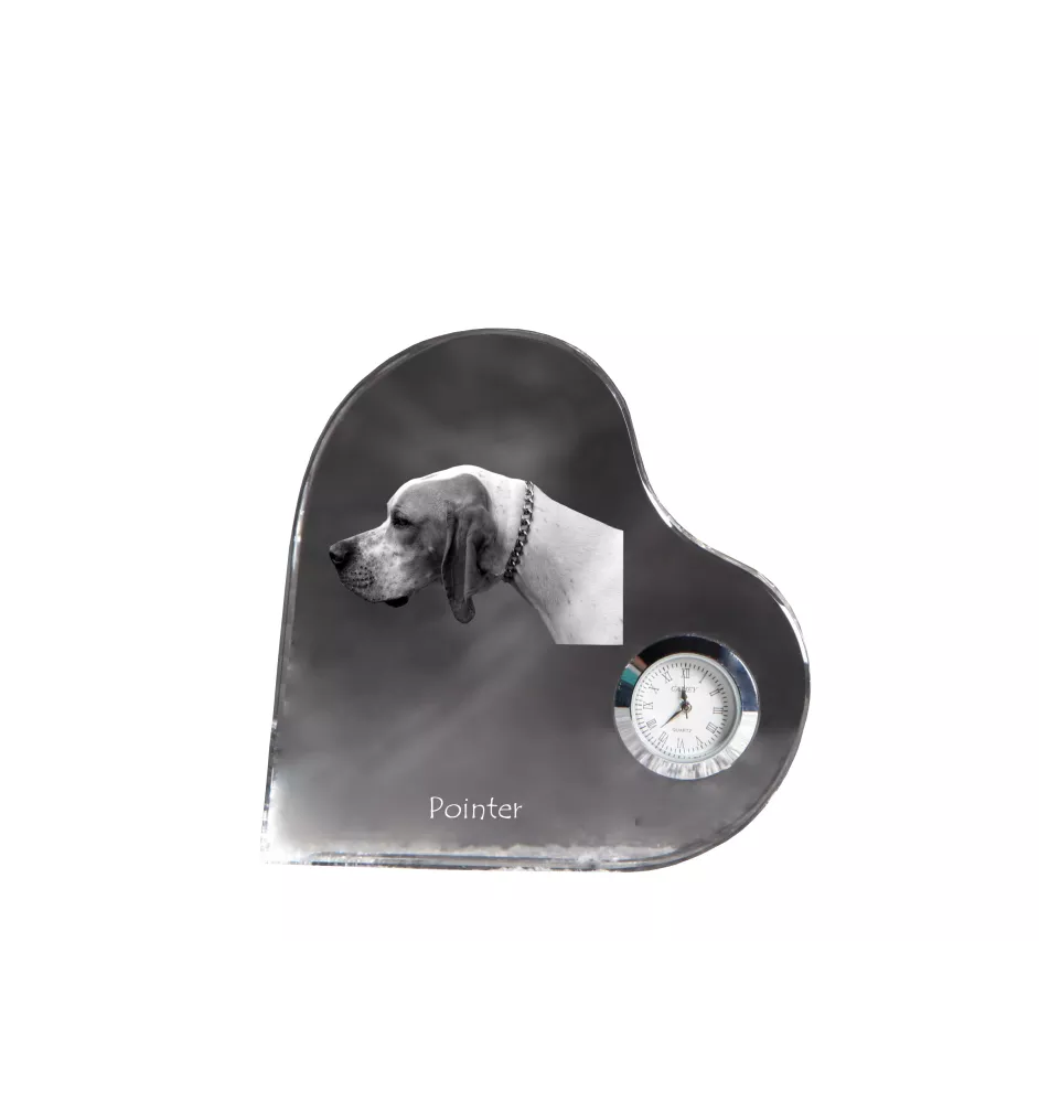 English Pointer I - crystal clock with a dog picture, heart-shaped shelf clock, personalized standing clock by Art-Dog brand