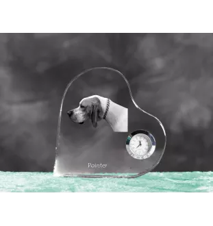 Pointer anglais I - horloge en cristal avec une photo de chien, horloge de table en forme de cœur, horloge debout personnalisée de la marque Art-Dog