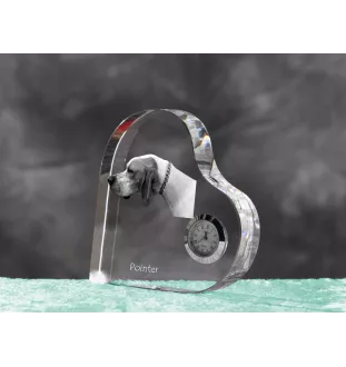 English Pointer, Englischer Pointer I - Kristalluhr mit einem Hundebild, Herzregal-Uhr, personalisierte Standuhr der Marke Art-Dog