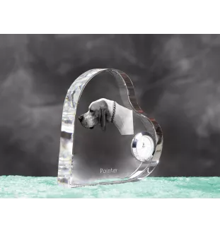 Pointer anglais I - horloge en cristal avec une photo de chien, horloge de table en forme de cœur, horloge debout personnalisée de la marque Art-Dog