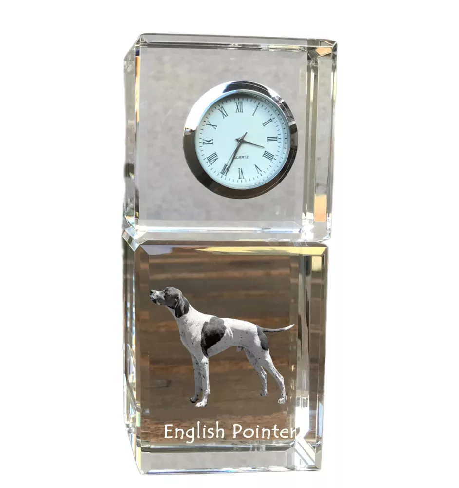 Pointer anglais - montre en cristal avec photo, photo de chien dans un cristal, horloge de bureau personnalisée de la marque Art-Dog