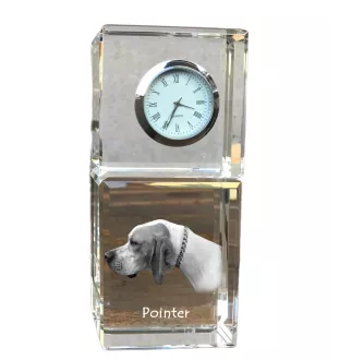 English Pointer, Englischer Pointer I - Kristalluhr mit Foto, Hundebild im Kristall, personalisierte Schreibtischuhr von Art-Dog.