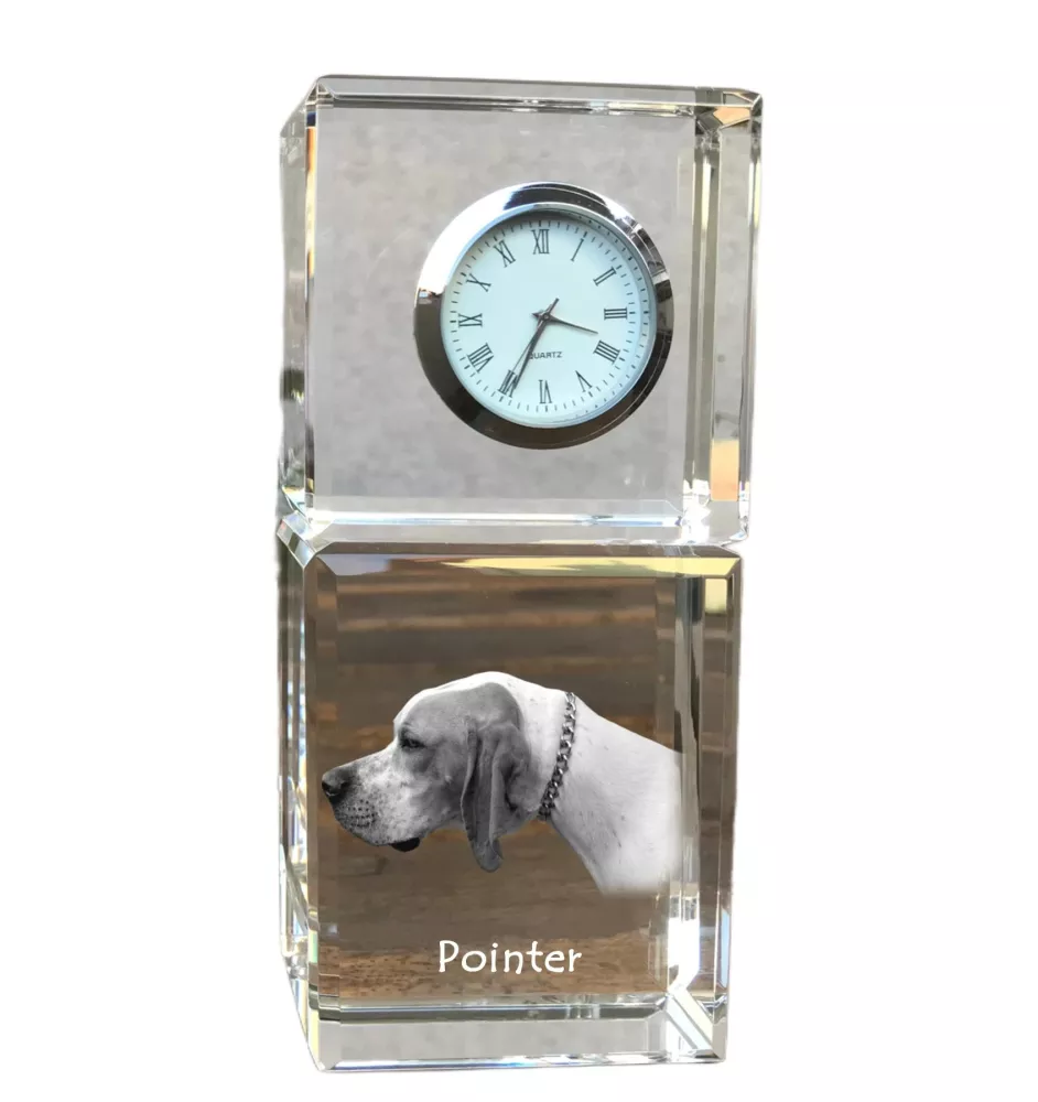 English Pointer, Englischer Pointer I - Kristalluhr mit Foto, Hundebild im Kristall, personalisierte Schreibtischuhr von Art-Dog.