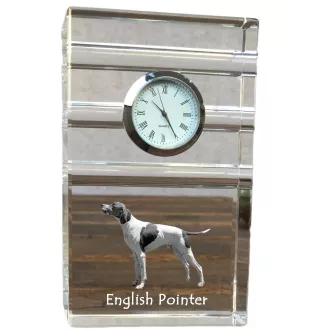 English Pointer, Englischer Pointer - Glasuhr mit Foto, Foto eines Hundes im Kristall, personalisierte Tischuhr für das Büro der Marke Art-Dog
