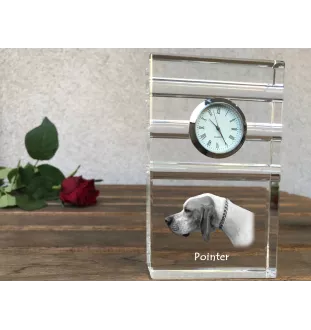 English Pointer I - glass clock with a photo, photo of a dog in crystal, personalized standing office clock by Art-Dog brand