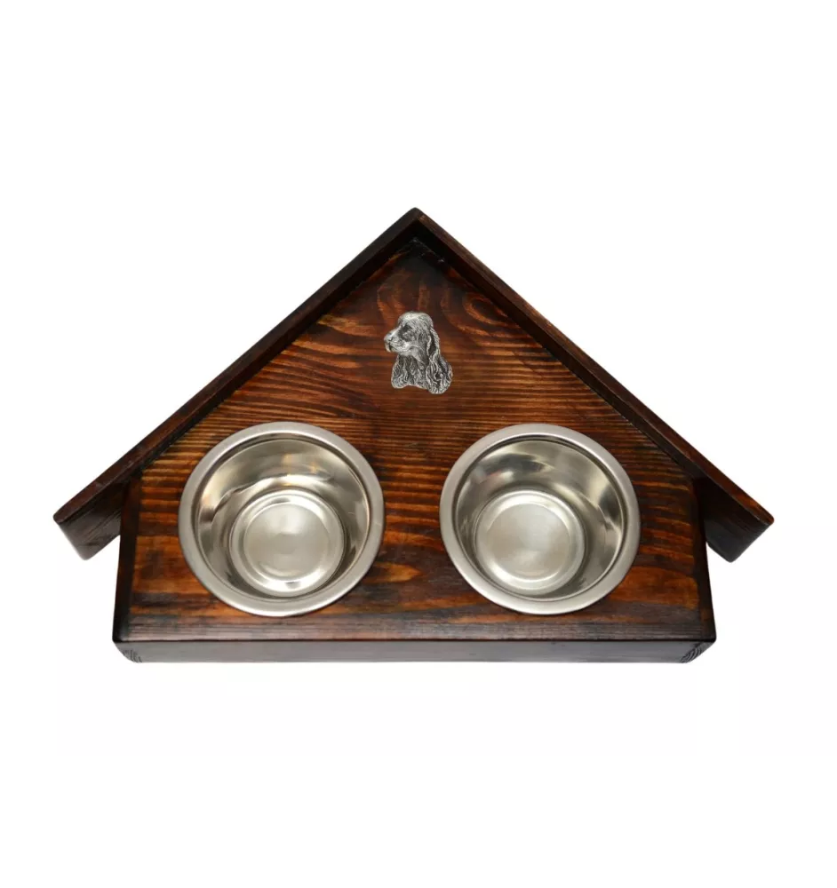 English Cocker Spaniel - wooden stand with bowls for a dog, decorative dog bowls, a gift for adopting a dog from the Art-Dog brand