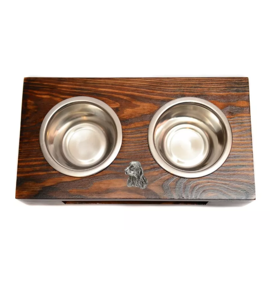 Cocker spaniel anglais - support en bois avec des bols pour chien, bols pour chien en acier, cadeau pour l'adoption d'un chien de la marque Art-Dog