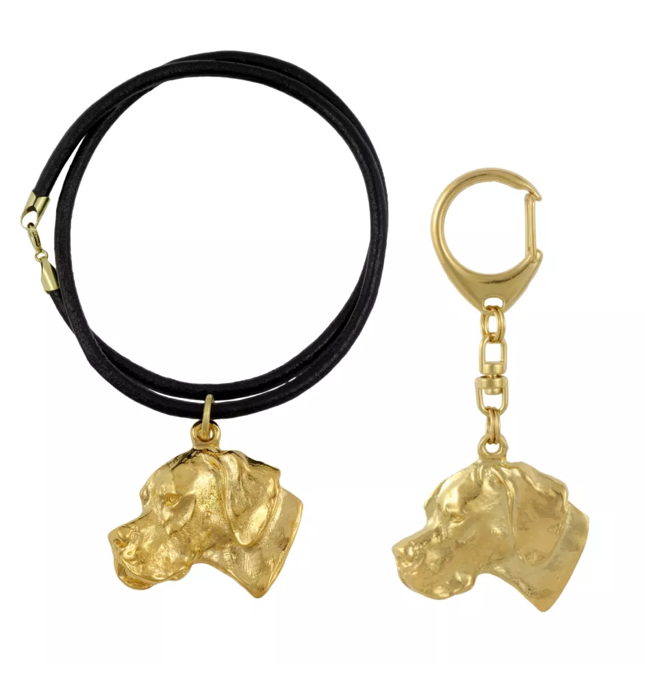 Pointer anglais I - porte-clés et collier avec chien dans une boîte, produit plaqué or de haute qualité, marque Art-Dog