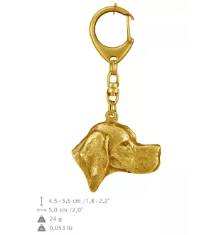 Pointer anglais - porte-clés et collier avec chien dans une boîte, produit plaqué or de haute qualité, marque Art-Dog