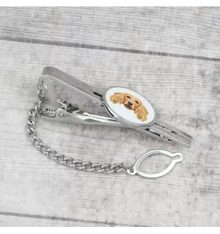 English Cocker Spaniel - geometric tie clip with a picture and inscription from Art-Dog