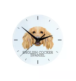 English Cocker Spaniel, Englische Cockerspaniel  - geometrische Wanduhr mit Bild und Aufschrift der Marke Art-Dog