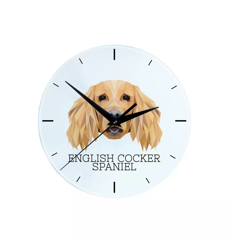 Cocker spaniel anglais - horloge murale géométrique avec photo et logo de la marque Art-Dog