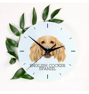 English Cocker Spaniel - geometric wall clock with a picture and the brand name Art-Dog