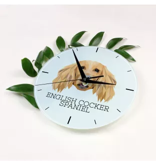 English Cocker Spaniel, Englische Cockerspaniel  - geometrische Wanduhr mit Bild und Aufschrift der Marke Art-Dog