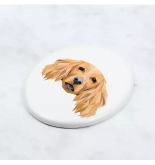 English Cocker Spaniel, Englische Cockerspaniel  - Fliese mit geometrischem Bild und Schriftzug der Marke Art-Dog