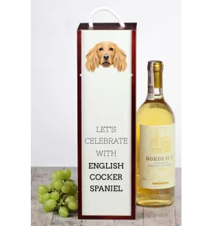 English Cocker Spaniel, Englische Cockerspaniel  - geometrische Box mit einem Bild und Schriftzug für Wein der Marke Art-Dog