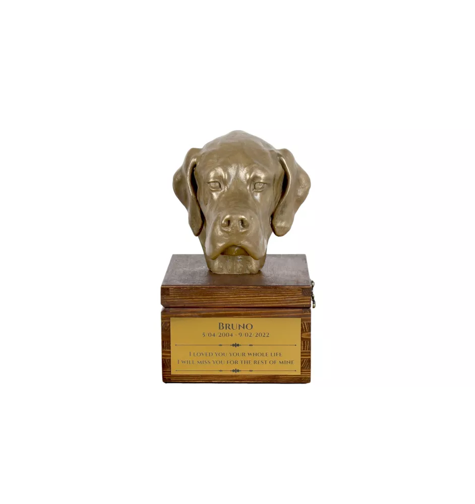 Pointer anglais - urne pour les cendres du chien avec une statuette, petite urne pour chien, urne personnalisée avec le buste du chien de la marque Art-Dog