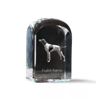 English Pointer - crystal cube with a photo, photo of a dog in crystal, cubic paperweight from Art-Dog brand