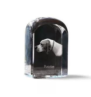 Pointer anglais I - un cube de cristal avec une photo, une photo de chien dans le cristal, un presse-papiers cubique de la marque Art-Dog