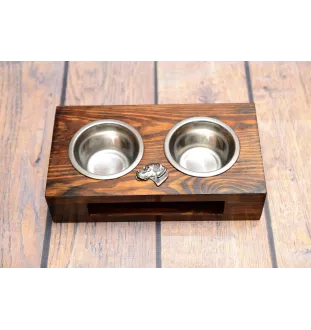 English Pointer I - wooden stand with bowls for a dog, steel dog bowls, a gift for adopting a dog from the Art-Dog brand