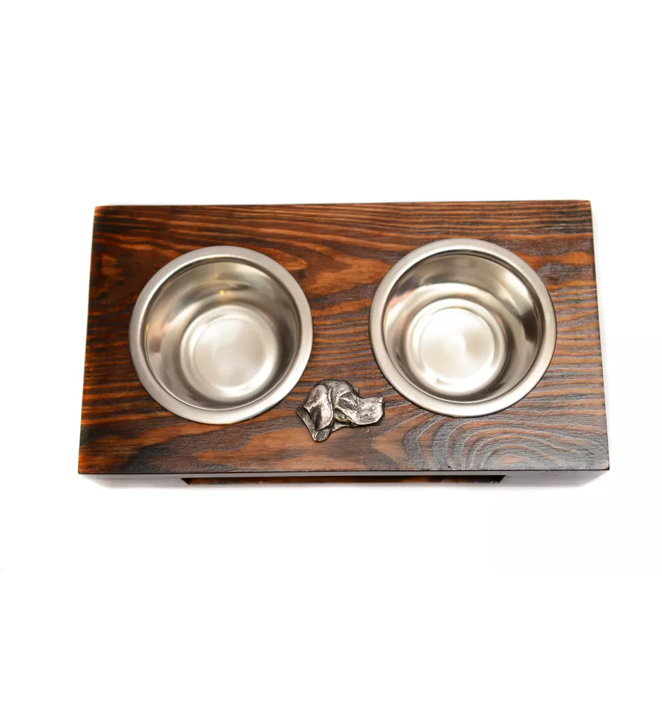 English Pointer - wooden stand with bowls for a dog, steel dog bowls, a gift for adopting a dog from the Art-Dog brand