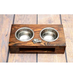 English Pointer - wooden stand with bowls for a dog, steel dog bowls, a gift for adopting a dog from the Art-Dog brand