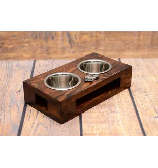 English Pointer - wooden stand with bowls for a dog, steel dog bowls, a gift for adopting a dog from the Art-Dog brand