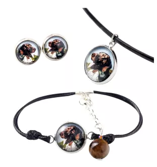 English Pointer - a set of jewelry in a box, necklace, earrings, bracelet, products from the Art-Dog brand