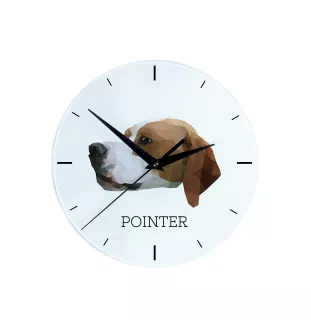 English Pointer, Englischer Pointer - geometrische Wanduhr mit Bild und Aufschrift der Marke Art-Dog