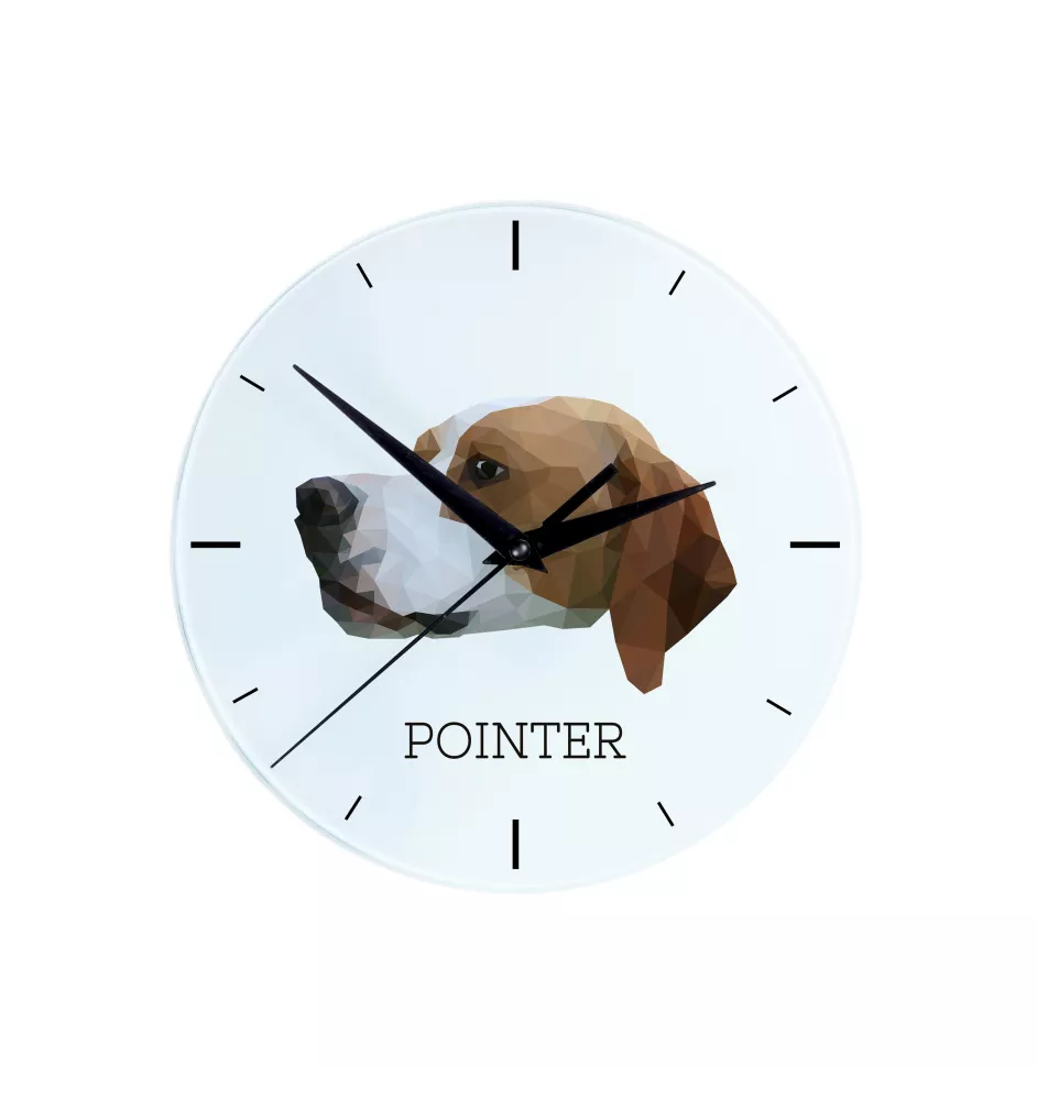 English Pointer, Englischer Pointer - geometrische Wanduhr mit Bild und Aufschrift der Marke Art-Dog