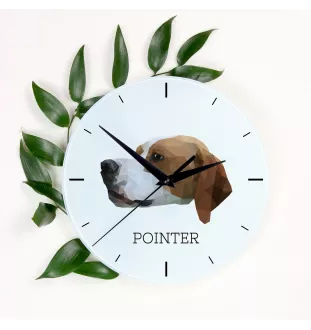 English Pointer - geometric wall clock with a picture and the brand name Art-Dog