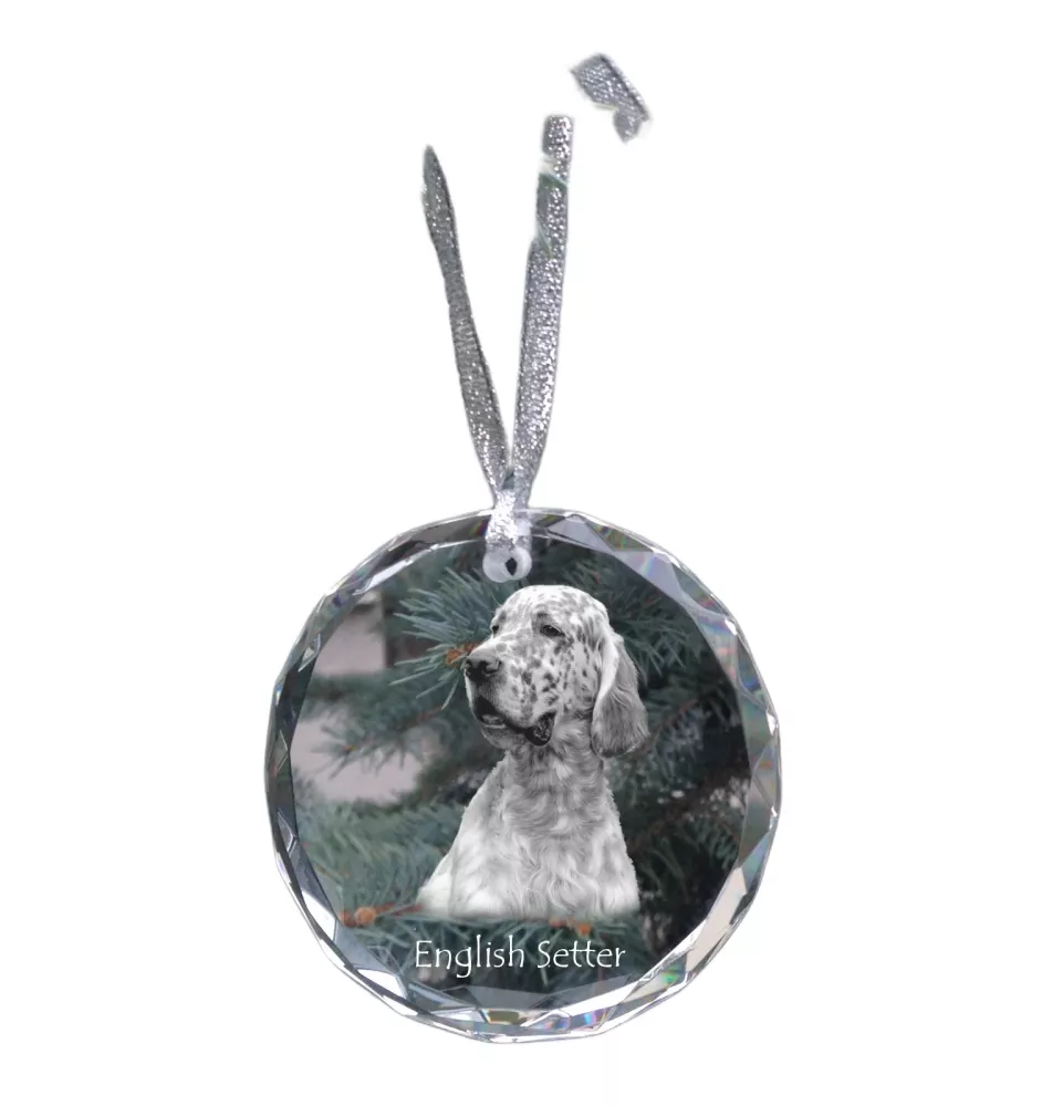 Setter anglais, Setter laverack - boule de Noël en cristal avec une photo, photo de chien dans le cristal, décoration personnalisée pour sapin de Noël de la marque Art-Dog