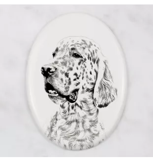 English Setter, Englischer Setter - Gedenktafel mit einem Foto eines Hundes, Grabplatte mit Druck, personalisierte ovale Platte der Marke Art-Dog