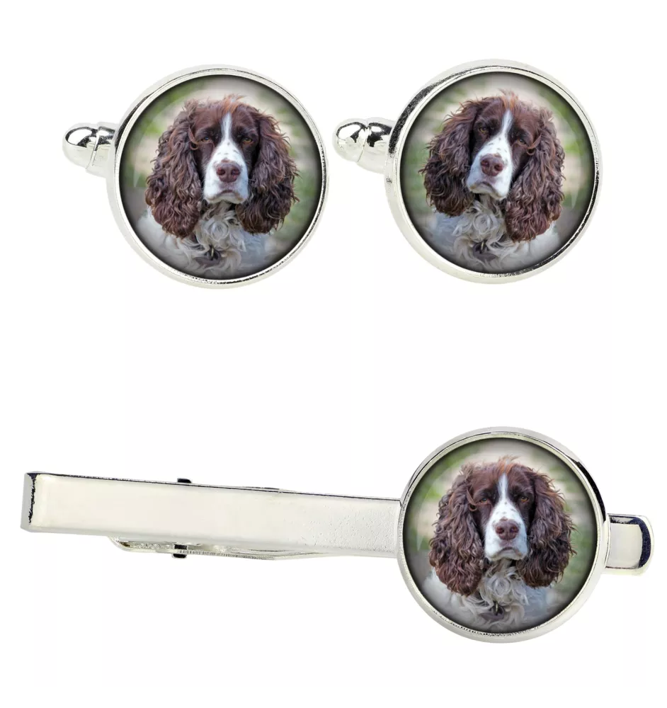 English Springer Spaniel - cufflinks and tie with your photo, a suit decoration, men's jewelry from the Art-Dog brand.