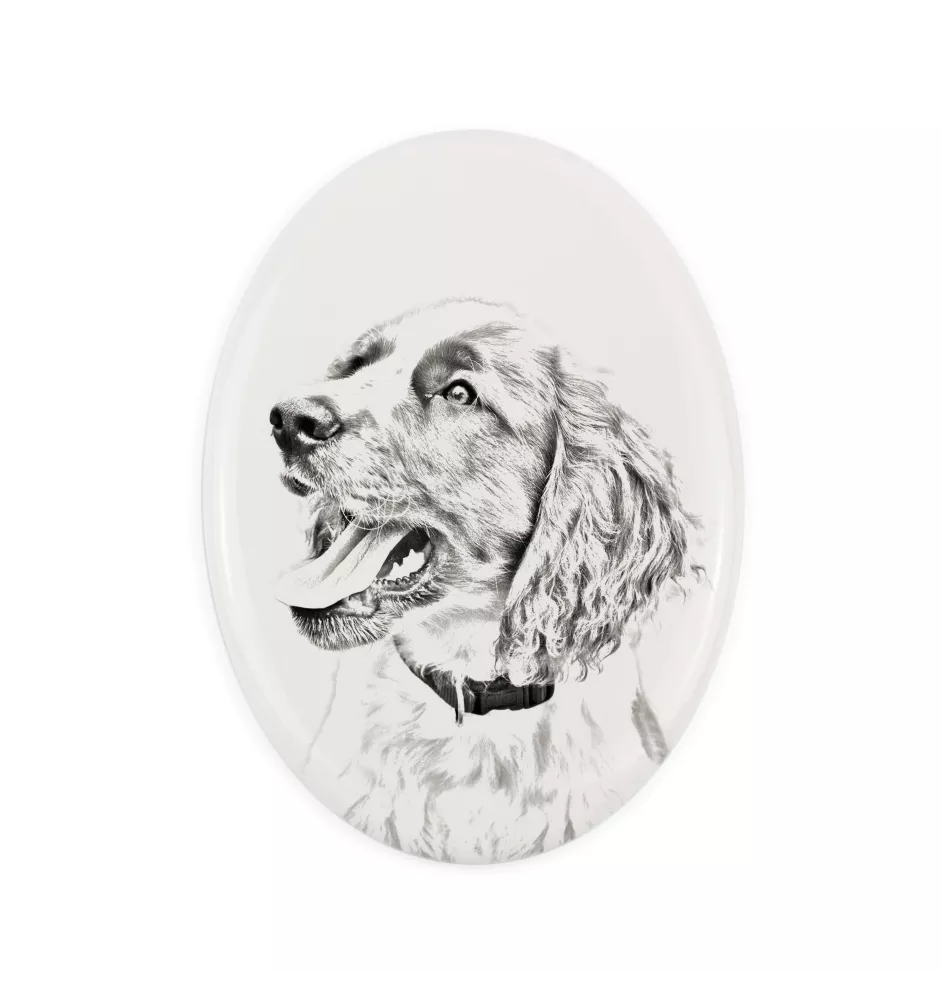 English Springer Spaniel - commemorative plaque with a photo of a dog, tombstone with a print, personalized oval plaque from the Art-Dog brand