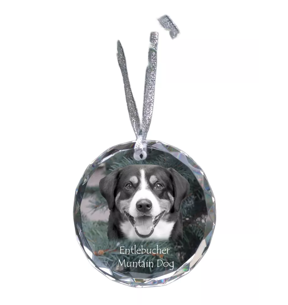 Entlebucher Mountain Dog, Entelbuch Cattle Dog - crystal bauble with a photo, dog photo in crystal, personalized Christmas tree ornament by Art-Dog brand