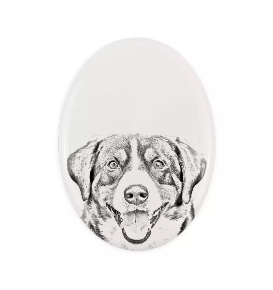 Entlebucher Sennenhund - Gedenktafel mit einem Foto eines Hundes, Grabplatte mit Druck, personalisierte ovale Platte der Marke Art-Dog
