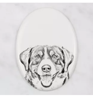 Entlebucher Sennenhund - Gedenktafel mit einem Foto eines Hundes, Grabplatte mit Druck, personalisierte ovale Platte der Marke Art-Dog
