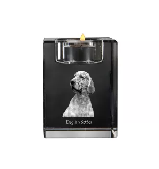 English setter, Lawerack, Laverack - Candle holder with dog photo, crystal tealight holder, personalised gift by Art-Dog brand