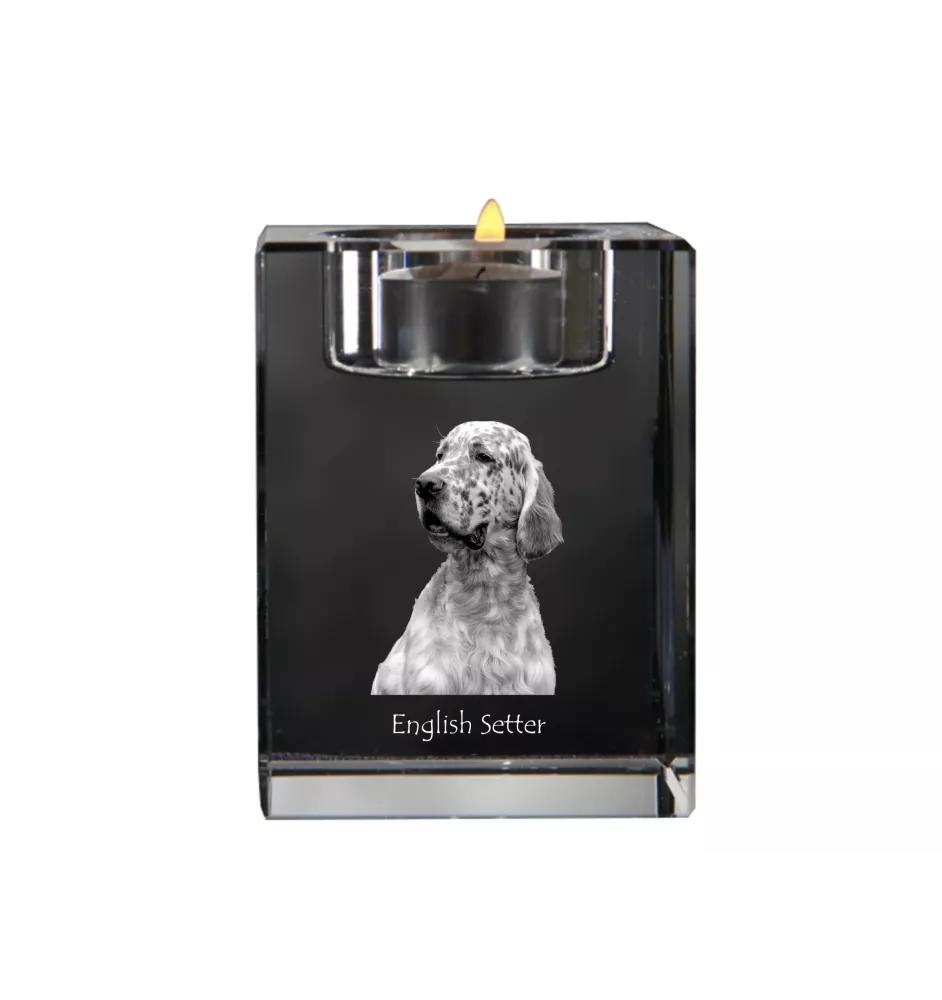 English setter, Lawerack, Laverack - Candle holder with dog photo, crystal tealight holder, personalised gift by Art-Dog brand