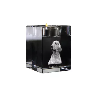 Setter anglais, Setter laverack - Bougeoir avec photo de chien, porte bougie en cristal, cadeau personnalisé par la marque Art-Dog